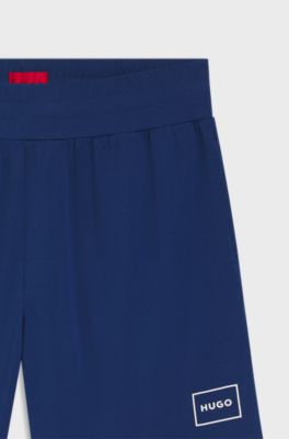 Stretch-cotton shorts with framed logo print, Blue