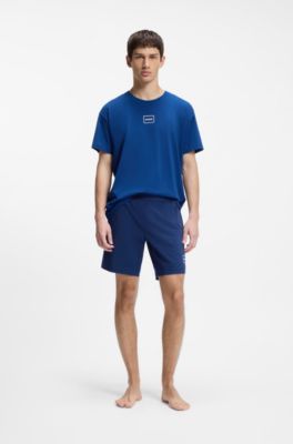 Stretch-cotton shorts with framed logo print, Blue
