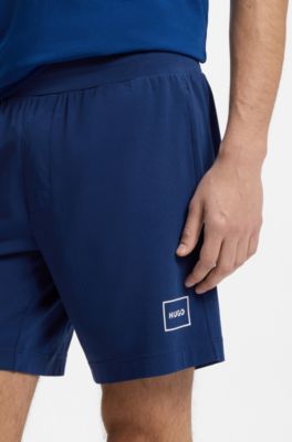 Stretch-cotton shorts with framed logo print, Blue