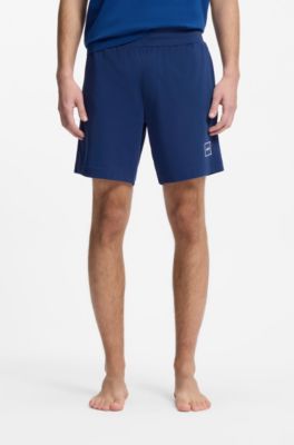 Stretch-cotton shorts with framed logo print, Blue