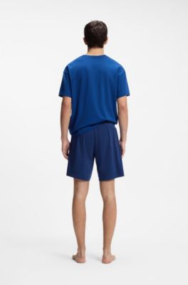 Stretch-cotton shorts with framed logo print, Blue