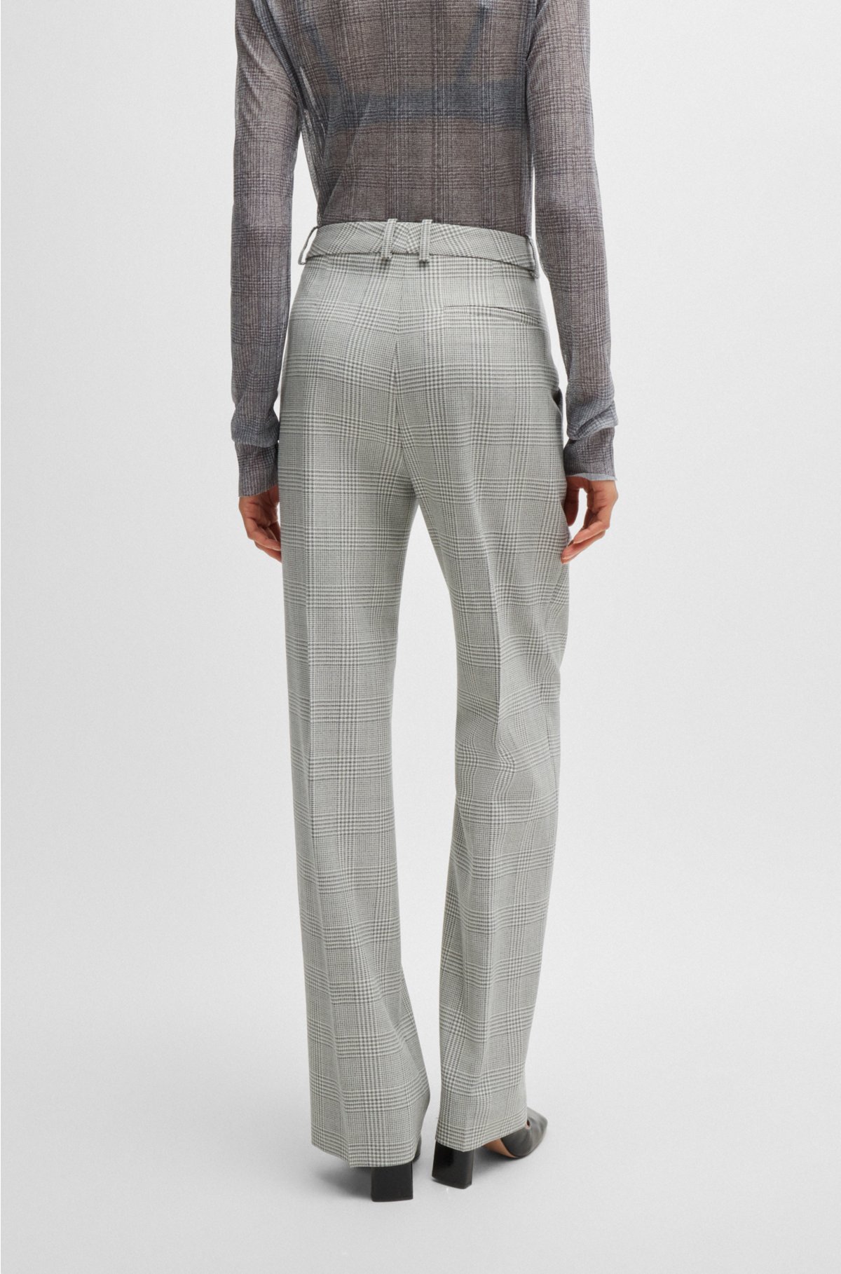 Straight-fit trousers in Glen-check virgin wool, Grey Patterned