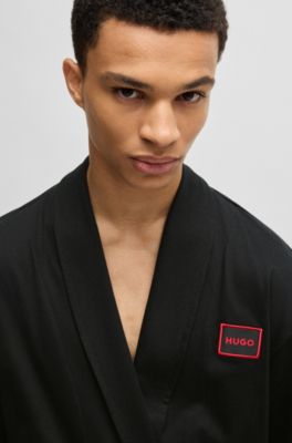 HUGO - Gift-boxed stretch-cotton dressing gown with logo details - Black