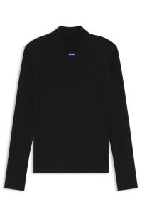 Stretch-cotton top with blue logo, Black