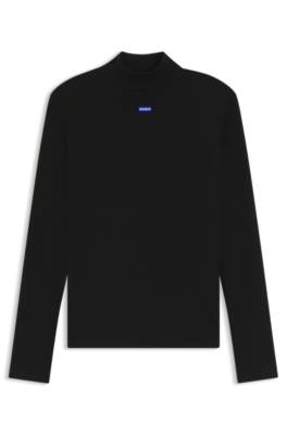 High-neck stretch-cotton top with logo badge 1