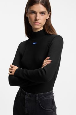 Mock-neck logo top, Black