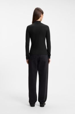 Mock-neck logo top, Black