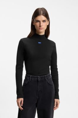 Mock-neck logo top, Black