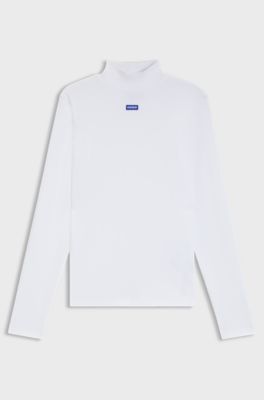 High-neck stretch-cotton top with logo badge, White