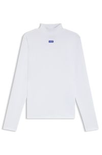 Stretch-cotton top with blue logo, White