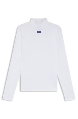 High-neck stretch-cotton top with logo badge 1