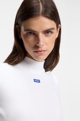Mock-neck logo top, White