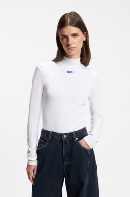Logo-Top mit Stehkragen, Wei&szlig;