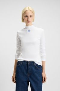 Top van stretchkatoen met blauw slogo, Wit