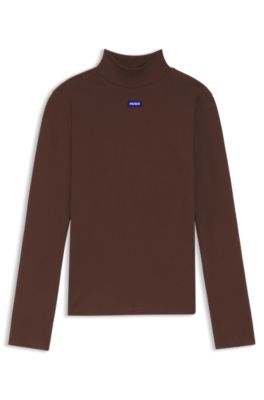Stretch-cotton top with blue logo, Brown