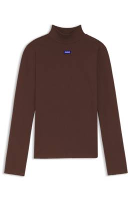 High-neck stretch-cotton top with logo badge 1