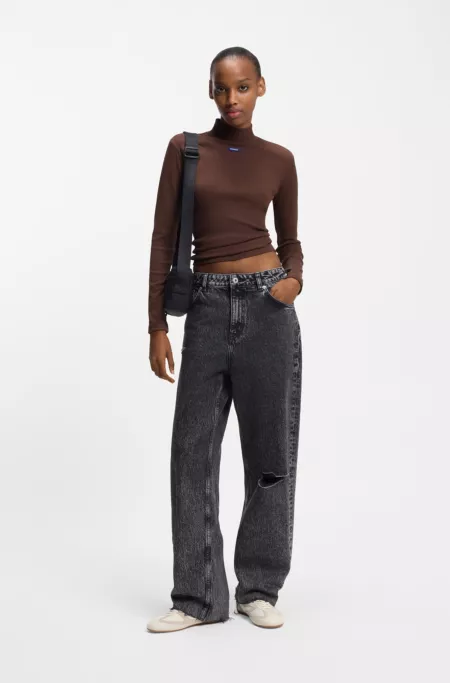 Stretch-cotton top with blue logo