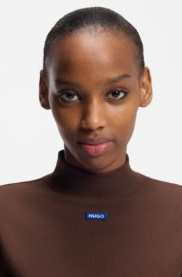 Stretch-cotton top with blue logo, Brown