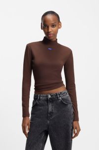 Stretch-cotton top with blue logo, Brown