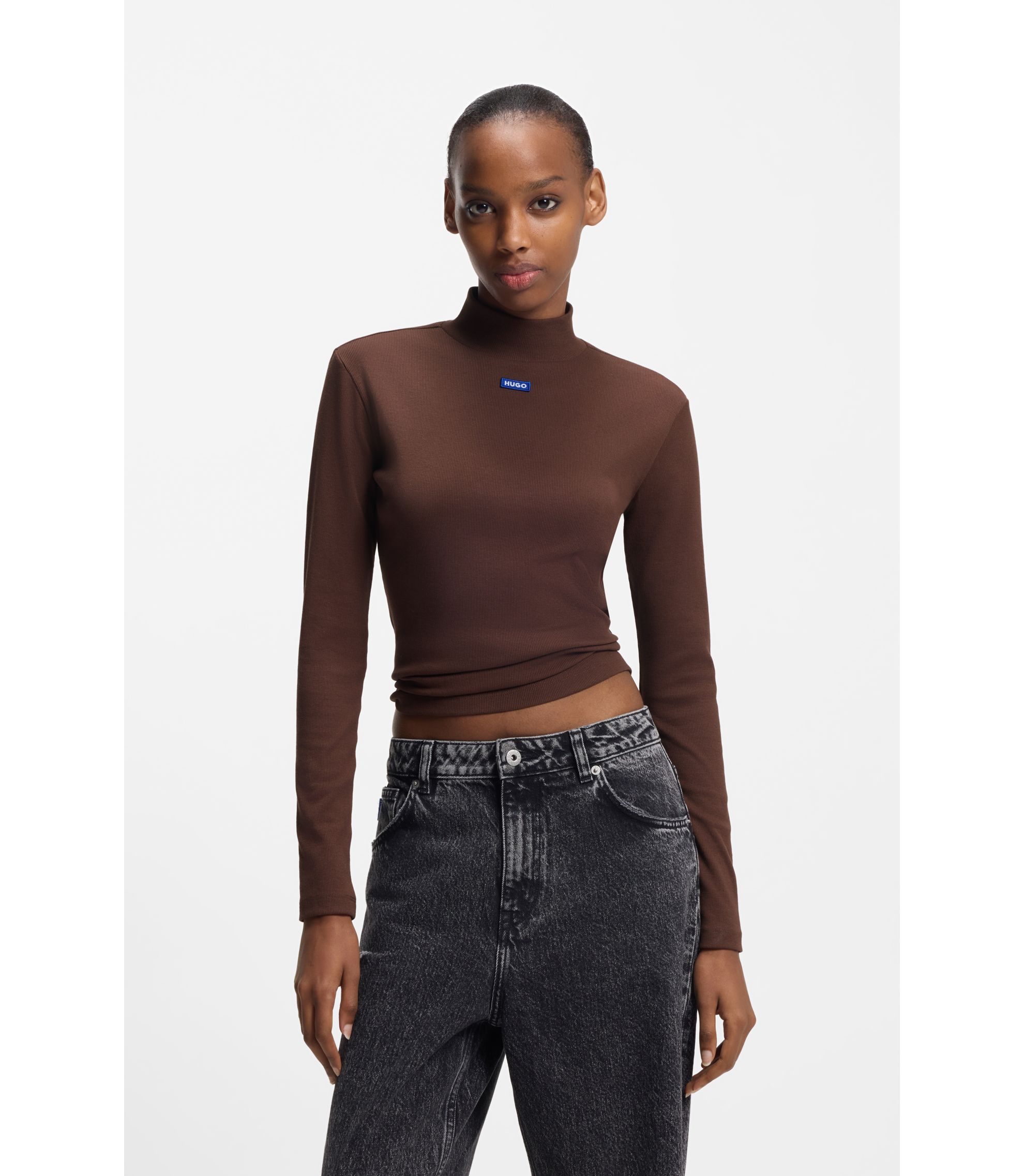 Top aus Stretch-Baumwolle mit blauem Logo