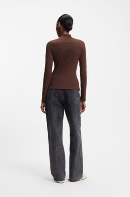 Stretch-cotton top with blue logo, Brown