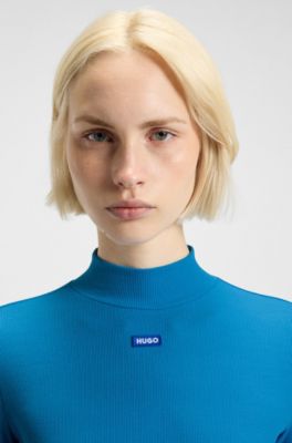 Mock-neck logo top, Blue