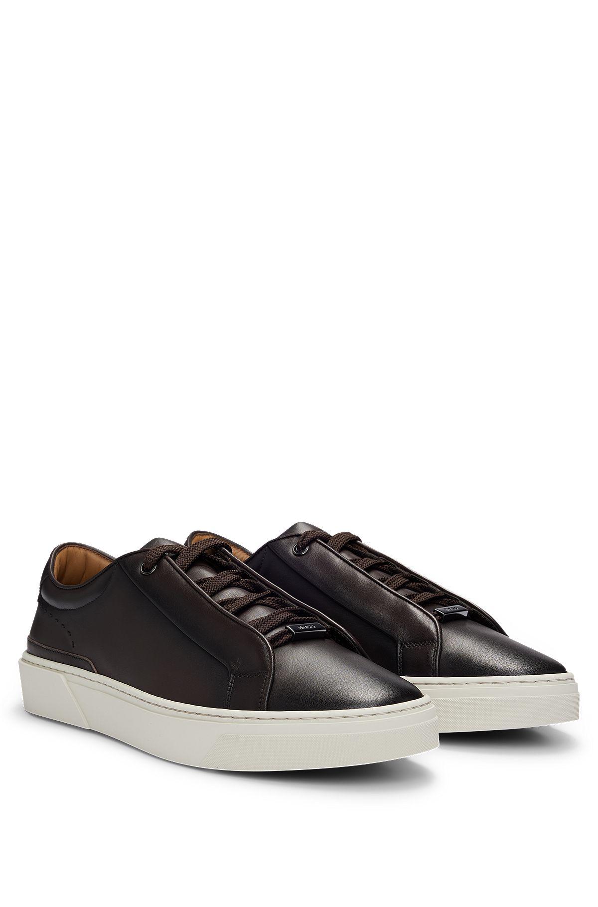 Gary burnished-leather trainers with hidden laces, Dark Brown