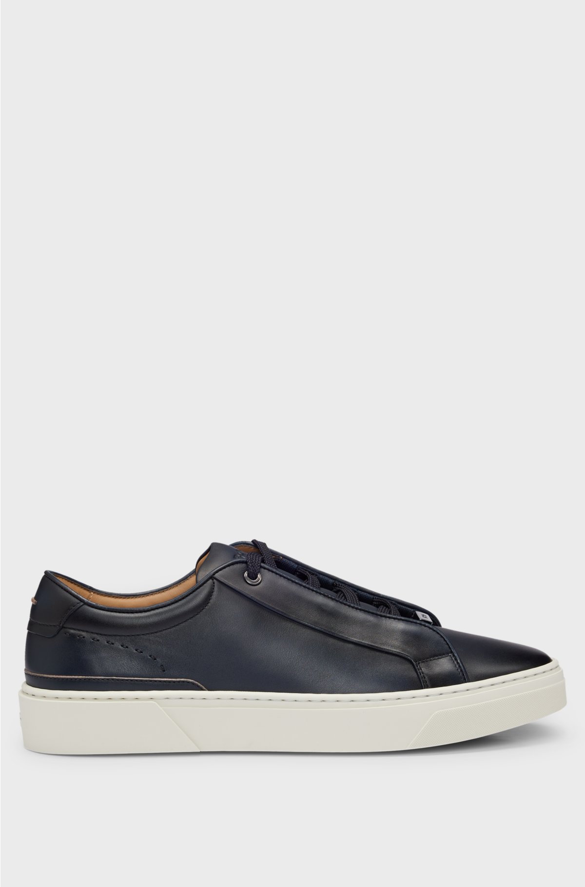 Gary burnished-leather trainers with hidden laces, Dark Blue