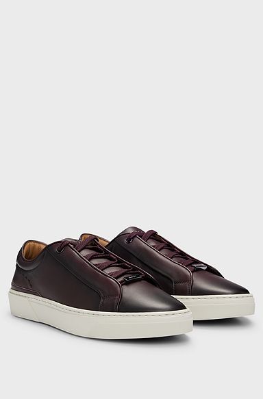 Gary burnished-leather trainers with hidden laces, Dark Red