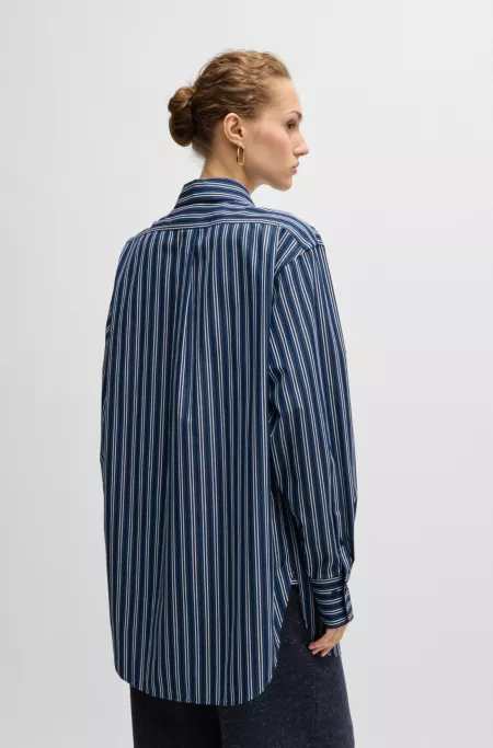 Slim-fit blouse in striped cotton with monogram