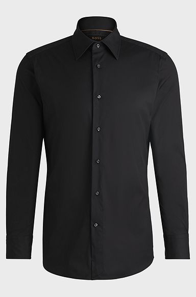 Slim-fit shirt in cotton-blend stretch poplin, Black