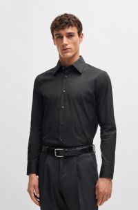 Chemise Slim en popeline stretch de coton mélangé, Noir