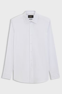Camicia slim fit in popeline di misto cotone elasticizzato, Bianco