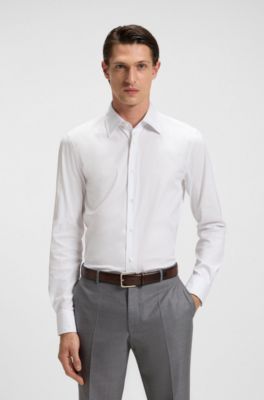 Slim-fit shirt in cotton-blend stretch poplin, White