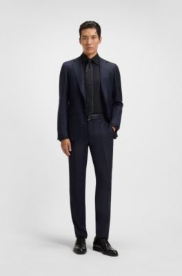 Slim-fit shirt in cotton-blend stretch poplin, Dark Blue