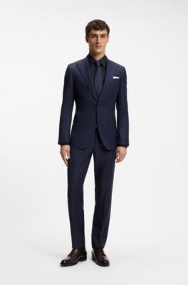 Slim-fit shirt in cotton-blend stretch poplin, Dark Blue