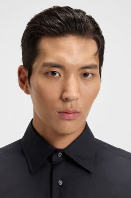 Slim-fit shirt in cotton-blend stretch poplin, Dark Blue