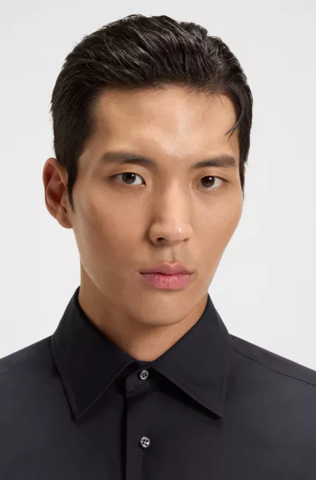 Slim-fit shirt in cotton-blend stretch poplin
