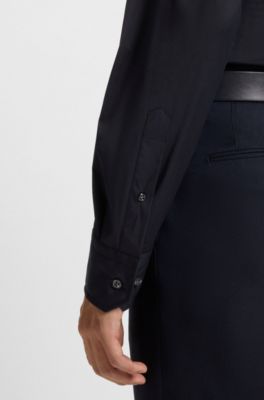 Slim-fit shirt in cotton-blend stretch poplin, Dark Blue