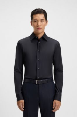 Slim-fit shirt in cotton-blend stretch poplin, Dark Blue