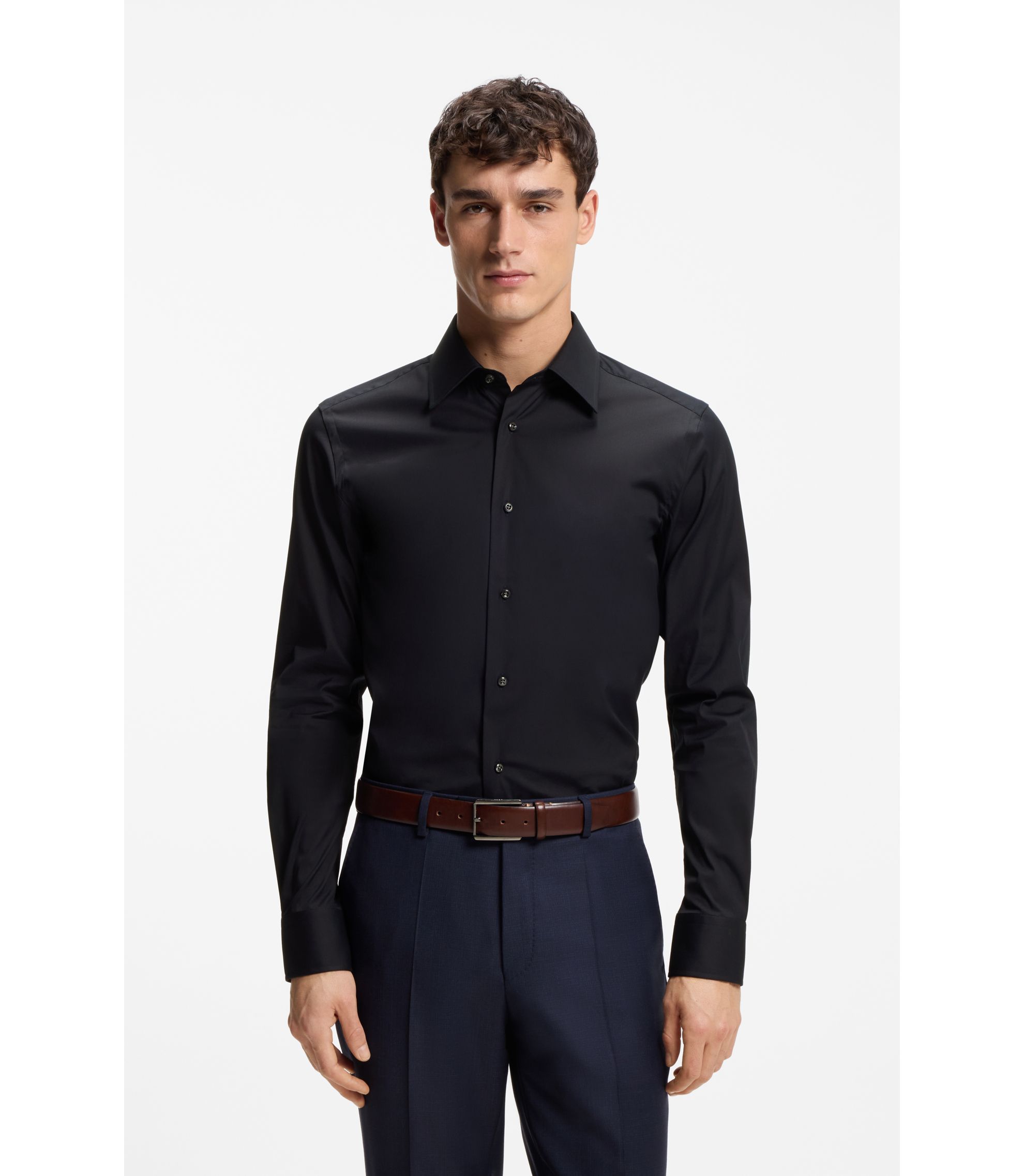 Slim-Fit Hemd aus elastischem Baumwoll-Mix mit Popeline-Webstruktur