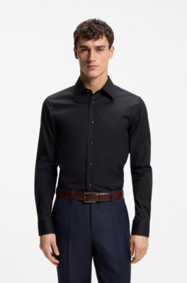 Slim-fit shirt in cotton-blend stretch poplin