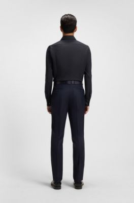 Slim-fit shirt in cotton-blend stretch poplin, Dark Blue