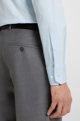 Slim-fit shirt in cotton-blend stretch poplin, Light Blue