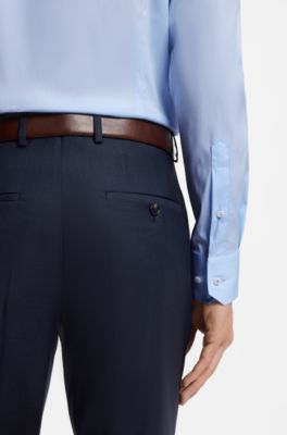 Camicia slim fit in popeline di misto cotone elasticizzato, Celeste