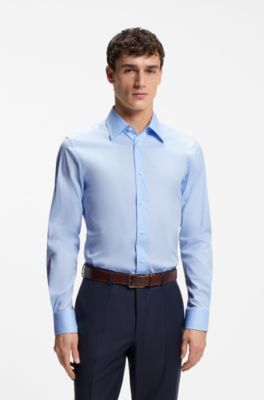 Slim-fit shirt in cotton-blend stretch poplin, Light Blue