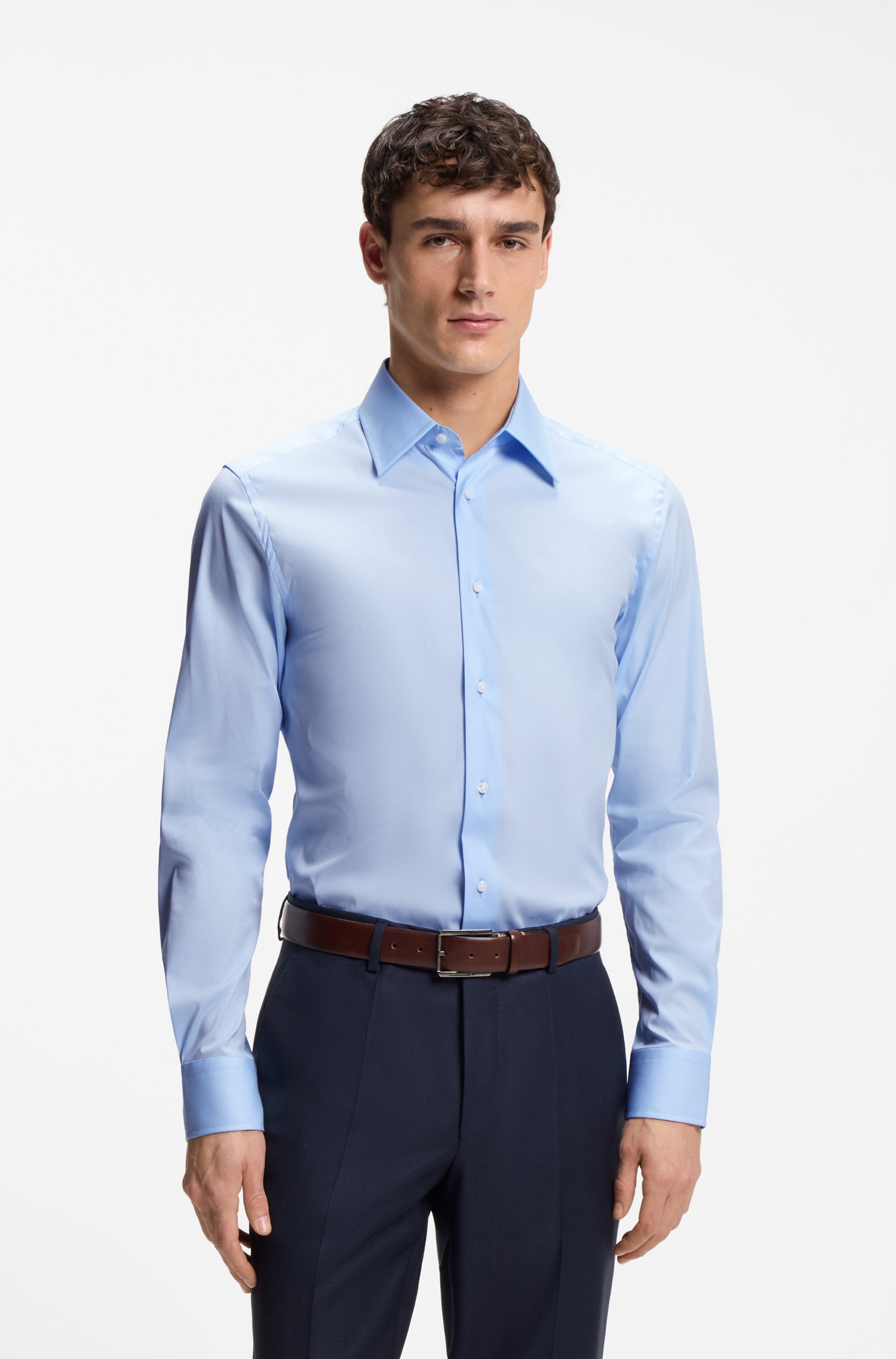 Boss Slim-fit shirt in cotton-blend stretch poplin skjortor & blusar herr
