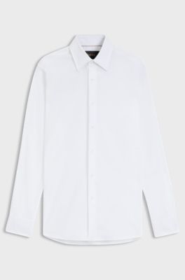 Camicia slim fit in cotone elasticizzato lavorato italiano, Bianco