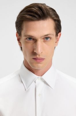 Slim-Fit Hemd aus strukturierter italienischer Stretch-Baumwolle, Wei&szlig;