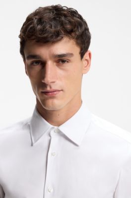 Slim-fit shirt in structured Italian stretch cotton, White